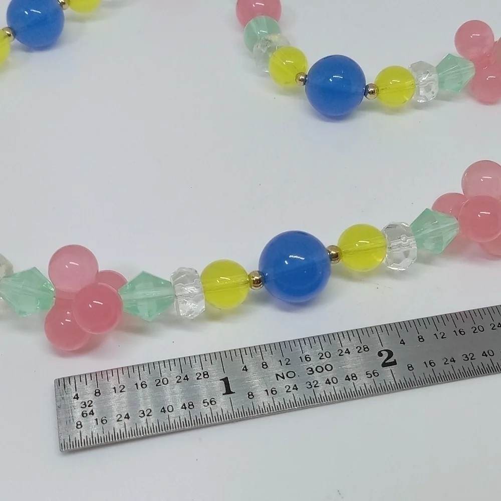 * vintage Trifari multi color plastic bead necklace 28